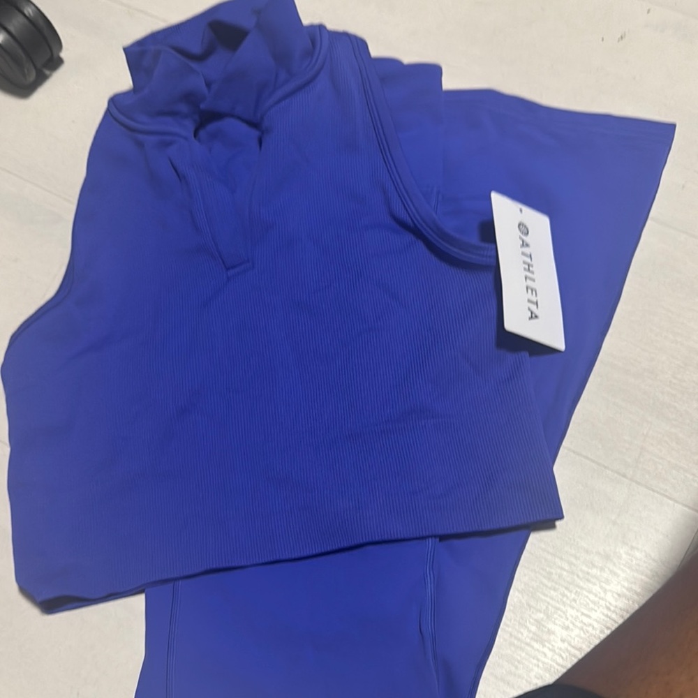Athleta Vibrant Blue Sleeveless Top and Flared Leggings set